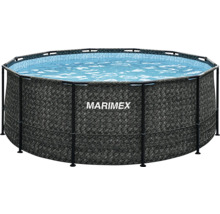 Kruhový bazén Marimex s konštrukciou v ratanovom vzhľade s modrou vodou.