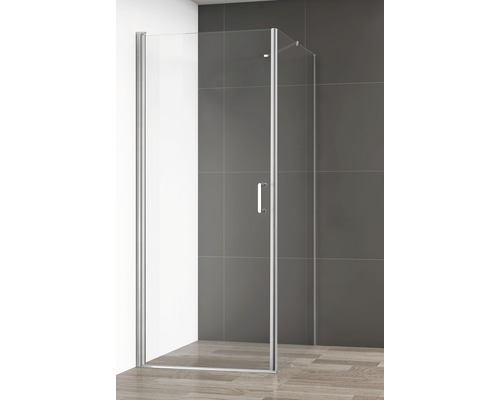 Sprchová zástena so sklenenými dverami a držadlom v kúpeľni