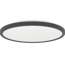 Okrúhle ploché LED stropné svietidlo s čiernym okrajom a bielym difúzorom.