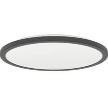 Okrúhle stropné LED svietidlo s úzkym čiernym rámom a bielou svetelnou plochou.