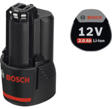 Čierny lítium-iónový akumulátor Bosch 12 Volt 2,0 ampérhodiny, Bosch Logo.