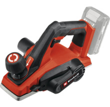 Červený akumulátorový hoblík Einhell s čiernou rukoväťou a nastavovacím kolieskom pre hĺbku úberu.