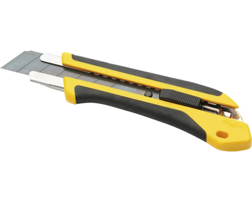 Žltý odlamovací nôž Olfa s čiernou ergonomickou rukoväťou.