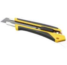 Odlamovací nôž Olfa v žlto-čiernom prevedení s ergonomickou rukoväťou.