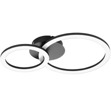 Moderné LED stropné svietidlo s dvoma prepletenými kruhmi v čiernej a bielej farbe.