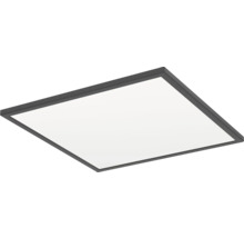 Štvorcové stropné LED svietidlo s čiernym rámom a bielym difúzorom.