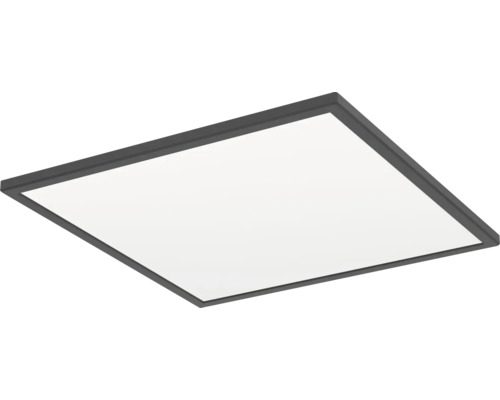 Štvorcové stropné LED svietidlo s čiernym rámom a bielym difúzorom.
