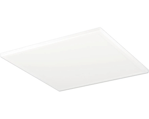 Štvorcový LED panel s bielym rámom na montáž na strop.