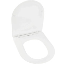 Biele toaletné sedadlo s otvoreným poklopom v oválnom tvare.