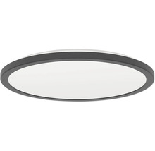 Okrúhle, ploché stropné LED svietidlo s čiernym rámom.