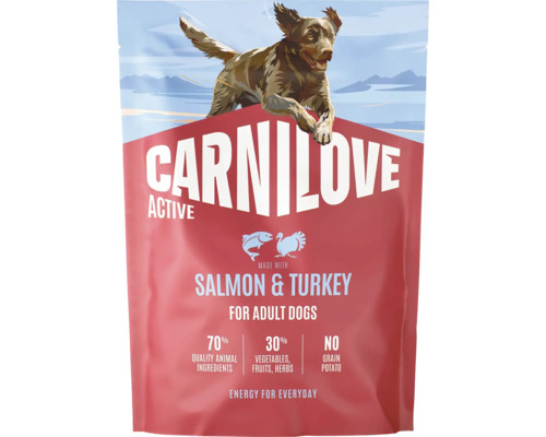 Carnilove Active granule pre dospelé psy s lososom a morkou, 70 percent živočíšnych zložiek, bez obilnín.