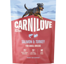 Carnilove krmivo pre psov Active s lososom a morkou pre malé plemená, 75 percent živočíšnych zložiek, bez obilnín a zemiakov.