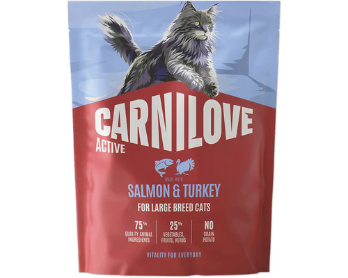 Carnilove granuly pre mačky Active s lososom a morkou pre veľké plemená.