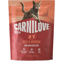 Carnilove Active krmivo pre sterilizované mačky s hovädzím a zverinou, bez obilnín, 75 percent živočíšnych ingrediencií.