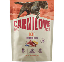 Carnilove True Fresh Beef krmivo pre dospelé psy, bez obilnín a zemiakov, so šesťdesiatimi percentami čerstvého hovädzieho mäsa.