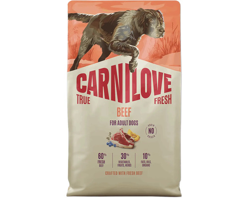 Carnilove True Fresh Beef granule pre dospelé psy, 60 percent čerstvého hovädzieho mäsa, bez obilnín a zemiakov.