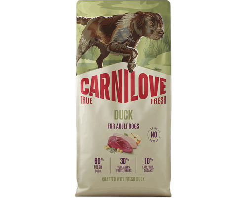 Carnilove True Fresh Duck granuly pre dospelé psy, bez obilnín a bez zemiakov, šesťdesiat percent čerstvej kačice.