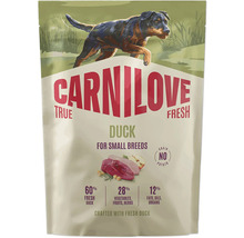 Granuly Carnilove True Fresh Duck pre psy malých plemien so 60 percentami čerstvého kačacieho mäsa, bez obilnín a zemiakov.