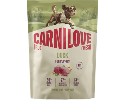 Carnilove True Fresh Duck krmivo pre šteniatka, balenie s 60 percentami čerstvej kačice, receptúra bez obilnín a zemiakov.