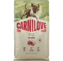 Krmivo pre šteniatka Carnilove True Fresh Duck, bez obilnín a zemiakov, so 60 percentami čerstvej kačice a 27 percentami zeleniny.