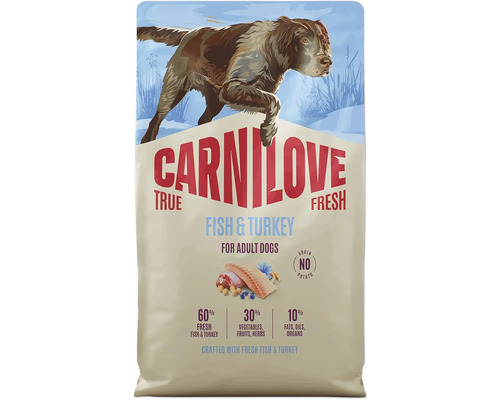 Carnilove True Fresh granule pre dospelých psov s rybou a morkou, bez obilnín a zemiakov, 60 percent čerstvého mäsa.