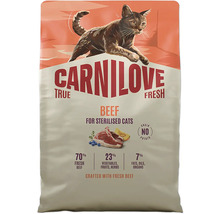 Carnilove True Fresh krmivo pre sterilizované mačky s hovädzím mäsom, bez obilnín a zemiakov, 70 percent čerstvého hovädzieho.