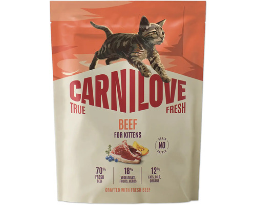 Granuly pre mačiatka Carnilove True Fresh s hovädzím mäsom, bez obilnín a zemiakov, so 70 percentami čerstvého hovädzieho mäsa