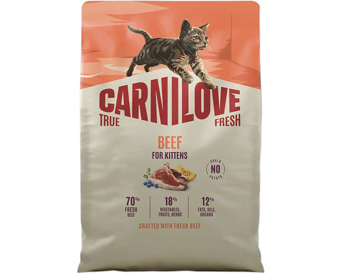 Carnilove krmivo pre mačiatka True Fresh Beef, 70 percent čerstvého hovädzieho mäsa, bez obilnín a zemiakov
