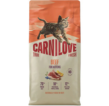 Carnilove True Fresh krmivo pre mačiatka s hovädzím mäsom, bez obilnín, so 70 percentami čerstvého hovädzieho mäsa.