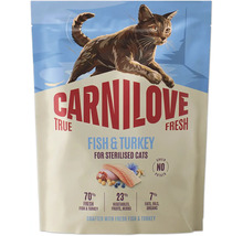 Krmivo Carnilove True Fresh pre sterilizované mačky s čerstvou rybou a moriakom, bez obilnín a zemiakov.