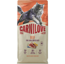 Carnilove krmivo pre mačky True Fresh Beef pre veľké plemená so 70 percentami čerstvého hovädzieho, bez obilnín a zemiakov.
