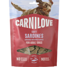 Pochúťky Carnilove Soft Sardines pre dospelé psy s medvedím cesnakom a bylinkami, bez obilnín, zemiakov a umelých farbív.