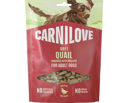 Carnilove Soft Snack prepelica s oreganom pre dospelé psy, bez obilnín a zemiakov, bez umelých farbív.