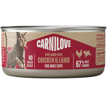 Carnilove paštéta pre dospelé mačky s kuracím a jahňacím mäsom, bez obilnín a cukru, 67 percent mäsa a vnútorností.