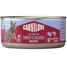 Carnilove paštéta pre mačiatka s morčacím mäsom a lososom, 67 percent mäsa a rýb, bez obilnín a cukru.