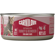 Carnilove krmivo pre mačky paštéta s morčacím a sobím mäsom pre dospelé mačky bez obilnín a cukru 62 percent mäsa a vnútorností