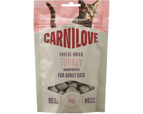 Carnilove pochúťky pre mačky mrazom sušená morka monoproteín pre dospelé mačky 95 percent mäsa bez obilnín a cukru
