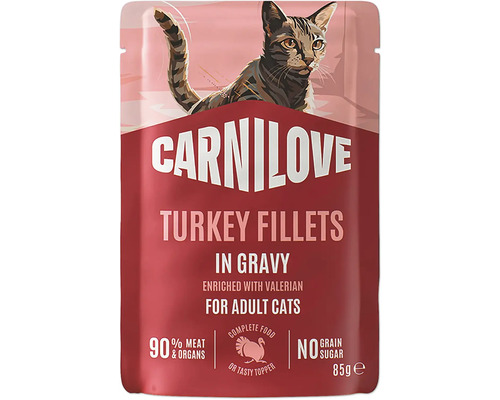 Carnilove kapsička morčacie filety v omáčke pre dospelé mačky s valeriánou 85 gramov bez obilnín.