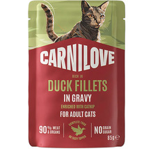Carnilove kapsička pre mačky, kačacie filety v omáčke, obohatené o kocúrnik obyčajný, pre dospelé mačky, 85 gramov