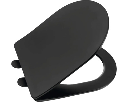 WC sedadlo s vekom, matné čierne, oválny tvar.