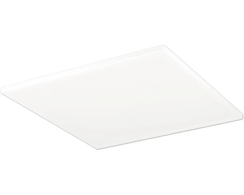 Plochý štvorcový LED panel na montáž na strop v bielej farbe.