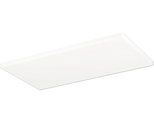 Plochý, obdĺžnikový LED panel v bielej farbe na montáž na strop.