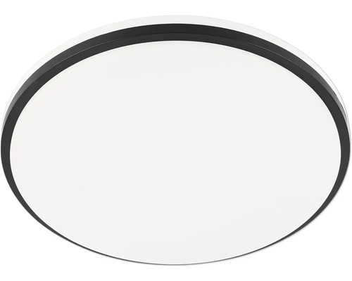Okrúhle LED stropné svietidlo s čiernym rámom a bielym krytom.