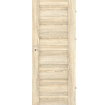 Interiérové dvere vo svetlom dekore dreva s horizontálnymi panelmi a striebornou kľučkou.