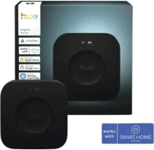 Čierny Philips Hue Bridge Pro Smart Hub, kompatibilný s Matter, Alexa, Apple Home, Google Home, Samsung SmartThings a Hornbach Smart Home.