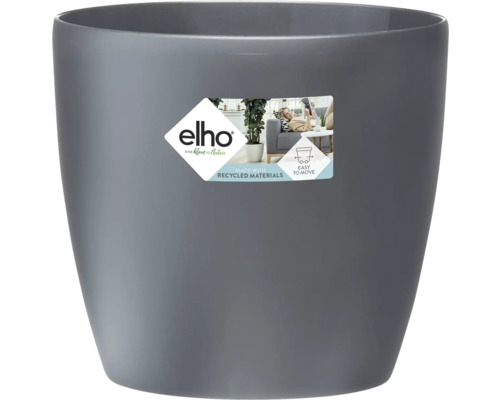 Kvetináč Elho z recyklovaného plastu, okrúhly, sivý. Elho Logo. Vyrobené z recyklovaných materiálov. Jednoduché premiestňovanie.