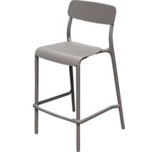 Sivá barová stolička s operadlom a opierkou na nohy, moderný minimalistický štýl.