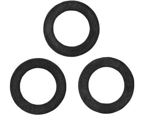 Tri čierne gumové tesniace krúžky pre sanitárne použitie.