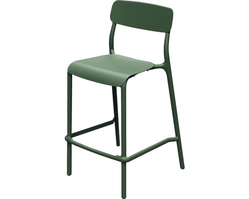Barová stolička s operadlom a opierkou nôh, zelená.