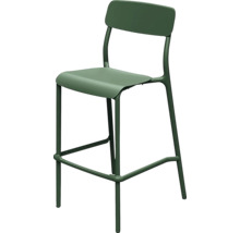 Barová stolička s operadlom a opierkou na nohy z kovu, tmavozelená
